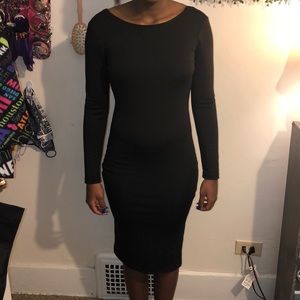 Black open back with split midi dress